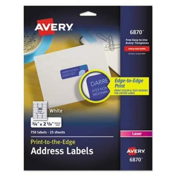 Avery Dennison Avery, VIBRANT LASER COLOR-PRINT LABELS W/ SURE FEED, 3/4 X 2 1/4, WHITE, 750PK 6870